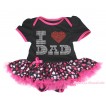 Black Baby Bodysuit Hot Pink Heart Pettiskirt & Sparkle Rhinestone I Love Dad Print JS4471